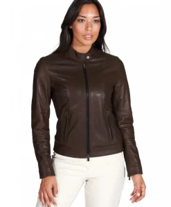 Donna D'Arienzo Linda - Giacca biker in pelle testa di moro effetto liscio
