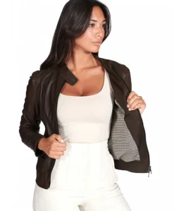 Donna D'Arienzo Linda - Giacca biker in pelle testa di moro effetto liscio