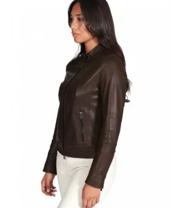 Donna D'Arienzo Linda - Giacca biker in pelle testa di moro effetto liscio