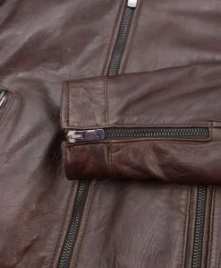 Donna D'Arienzo Linda - Giacca biker in pelle testa di moro effetto vintage