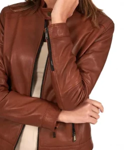 Donna D'Arienzo Linda - Giacca biker in pelle cuoio effetto vintage