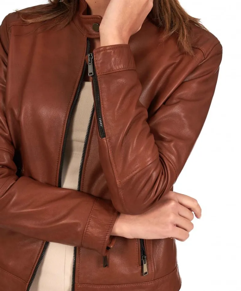 Donna D'Arienzo Linda - Giacca biker in pelle cuoio effetto vintage