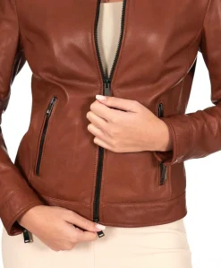 Donna D'Arienzo Linda - Giacca biker in pelle cuoio effetto vintage