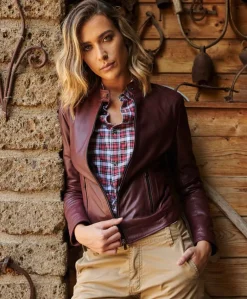 Donna D'Arienzo Linda - Giacca biker in pelle naturale bordeaux effetto liscio