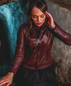 Donna D'Arienzo Linda - Giacca biker in pelle naturale bordeaux effetto liscio