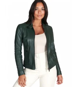 Donna D'Arienzo Linda - Giacca biker in pelle naturale verde effetto liscio