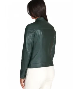 Donna D'Arienzo Linda - Giacca biker in pelle naturale verde effetto liscio