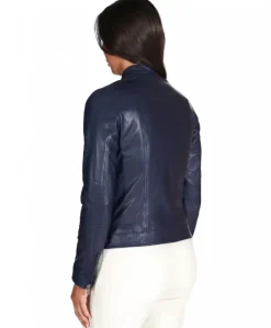 Donna D'Arienzo Linda - Giacca biker in pelle naturale blu effetto liscio