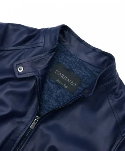 Donna D'Arienzo Linda - Giacca biker in pelle naturale blu effetto liscio