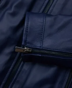 Donna D'Arienzo Linda - Giacca biker in pelle naturale blu effetto liscio