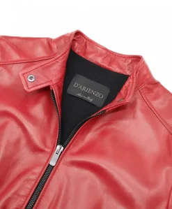Donna D'Arienzo Linda - Giacca biker in pelle rossa nappa effetto liscio