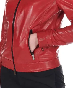 Donna D'Arienzo Linda - Giacca biker in pelle rossa nappa effetto liscio