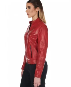 Donna D'Arienzo Linda - Giacca biker in pelle rossa nappa effetto liscio