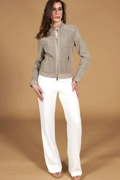 Donna D'Arienzo Linda - Giacca biker in pelle camoscio traforato grigio effetto liscio