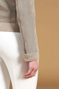 Donna D'Arienzo Linda - Giacca biker in pelle camoscio traforato grigio effetto liscio