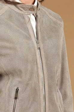 Donna D'Arienzo Linda - Giacca biker in pelle camoscio traforato grigio effetto liscio