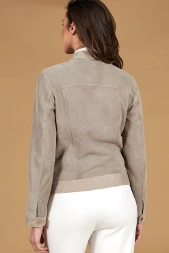 Donna D'Arienzo Linda - Giacca biker in pelle camoscio traforato grigio effetto liscio