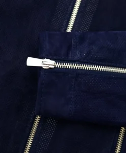 Donna D'Arienzo Linda - Giacca biker in pelle camoscio traforata blu effetto liscio