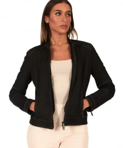 Donna D'Arienzo Linda - Giacca in pelle nubuck testa di moro con impunture a contrasto