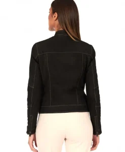Donna D'Arienzo Linda - Giacca in pelle nubuck testa di moro con impunture a contrasto