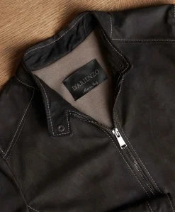 Donna D'Arienzo Linda - Giacca in pelle nubuck testa di moro con impunture a contrasto