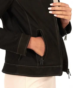 Donna D'Arienzo Linda - Giacca in pelle nubuck testa di moro con impunture a contrasto