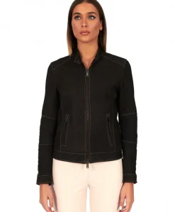Donna D'Arienzo Linda - Giacca in pelle nubuck testa di moro con impunture a contrasto