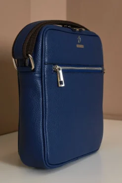 D'Arienzo Lucas - Borsa a tracolla in pelle blu spallina regolabile