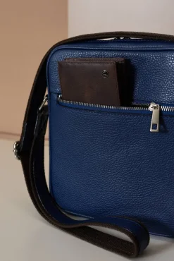 D'Arienzo Lucas - Borsa a tracolla in pelle blu spallina regolabile