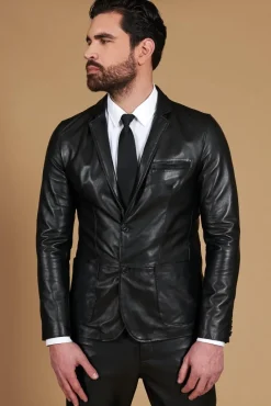 Uomo D'Arienzo Luke - Blazer in pelle nappa nera con due bottoni