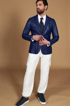 Uomo D'Arienzo Luke - Blazer in pelle naturale bluette con due bottoni
