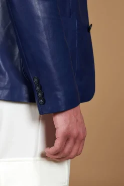 Uomo D'Arienzo Luke - Blazer in pelle naturale bluette con due bottoni