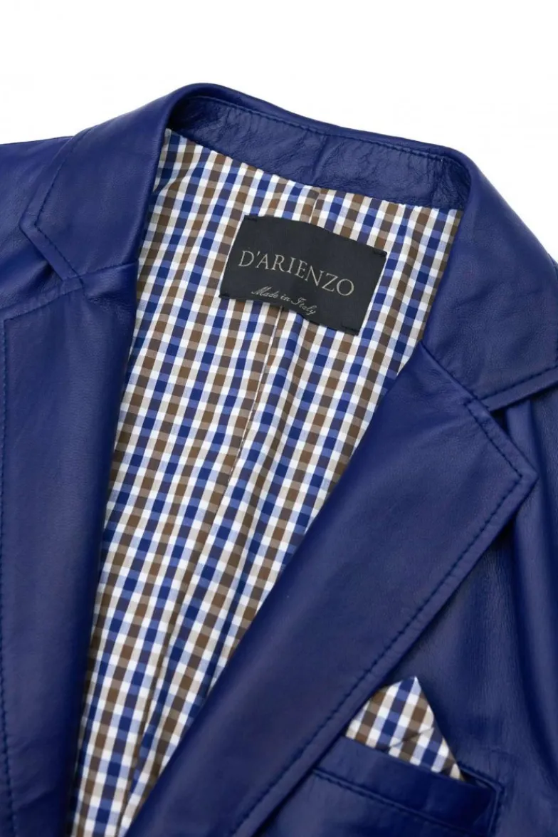 Uomo D'Arienzo Luke - Blazer in pelle naturale bluette con due bottoni