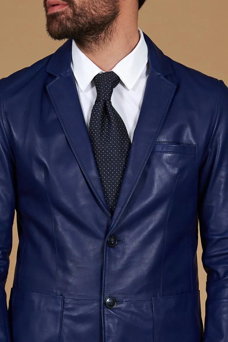 Uomo D'Arienzo Luke - Blazer in pelle naturale bluette con due bottoni