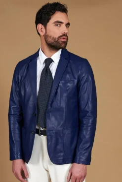 Uomo D'Arienzo Luke - Blazer in pelle naturale bluette con due bottoni