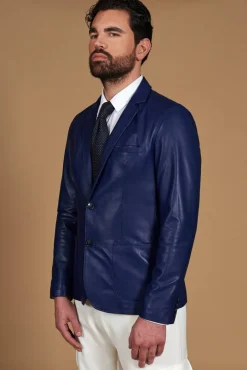Uomo D'Arienzo Luke - Blazer in pelle naturale bluette con due bottoni