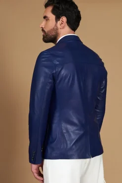 Uomo D'Arienzo Luke - Blazer in pelle naturale bluette con due bottoni