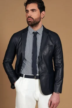 Uomo D'Arienzo Luke - Blazer in pelle naturale blu con due bottoni