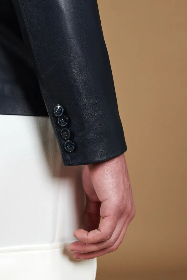 Uomo D'Arienzo Luke - Blazer in pelle naturale blu con due bottoni