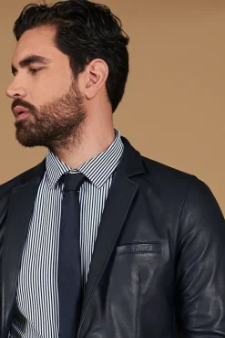 Uomo D'Arienzo Luke - Blazer in pelle naturale blu con due bottoni