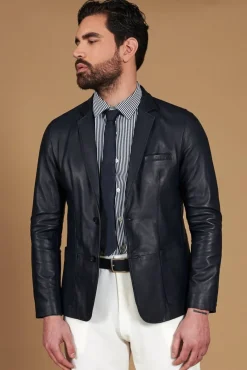 Uomo D'Arienzo Luke - Blazer in pelle naturale blu con due bottoni