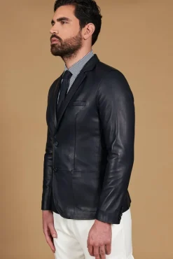 Uomo D'Arienzo Luke - Blazer in pelle naturale blu con due bottoni