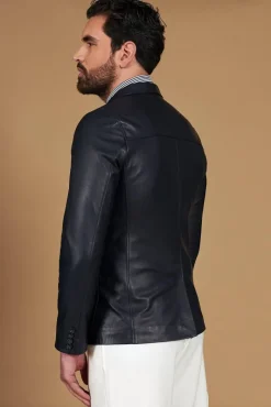 Uomo D'Arienzo Luke - Blazer in pelle naturale blu con due bottoni