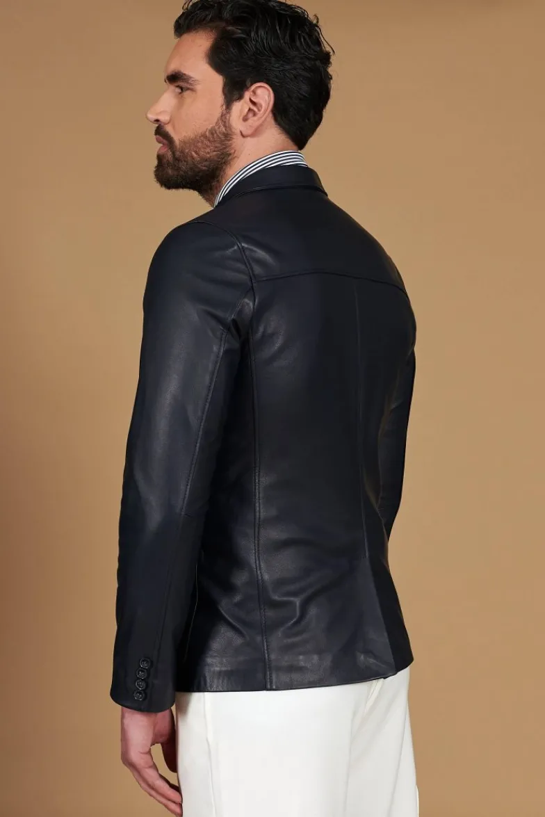 Uomo D'Arienzo Luke - Blazer in pelle naturale blu con due bottoni