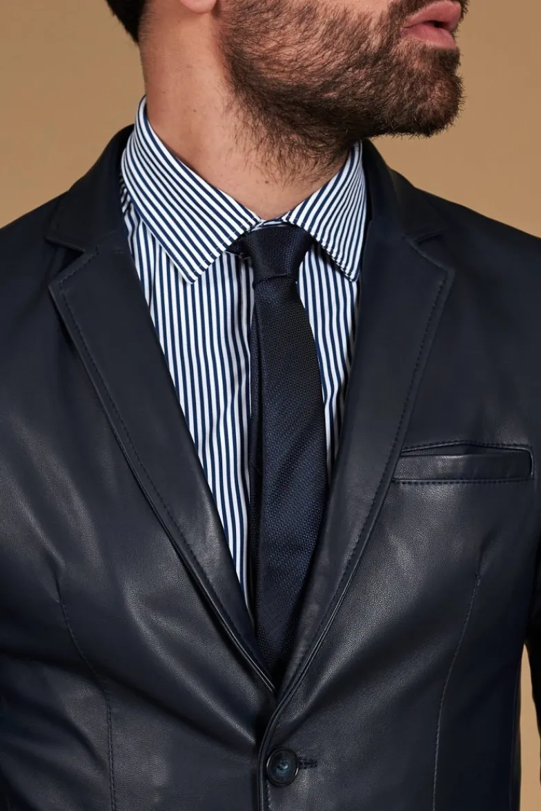 Uomo D'Arienzo Luke - Blazer in pelle naturale blu con due bottoni