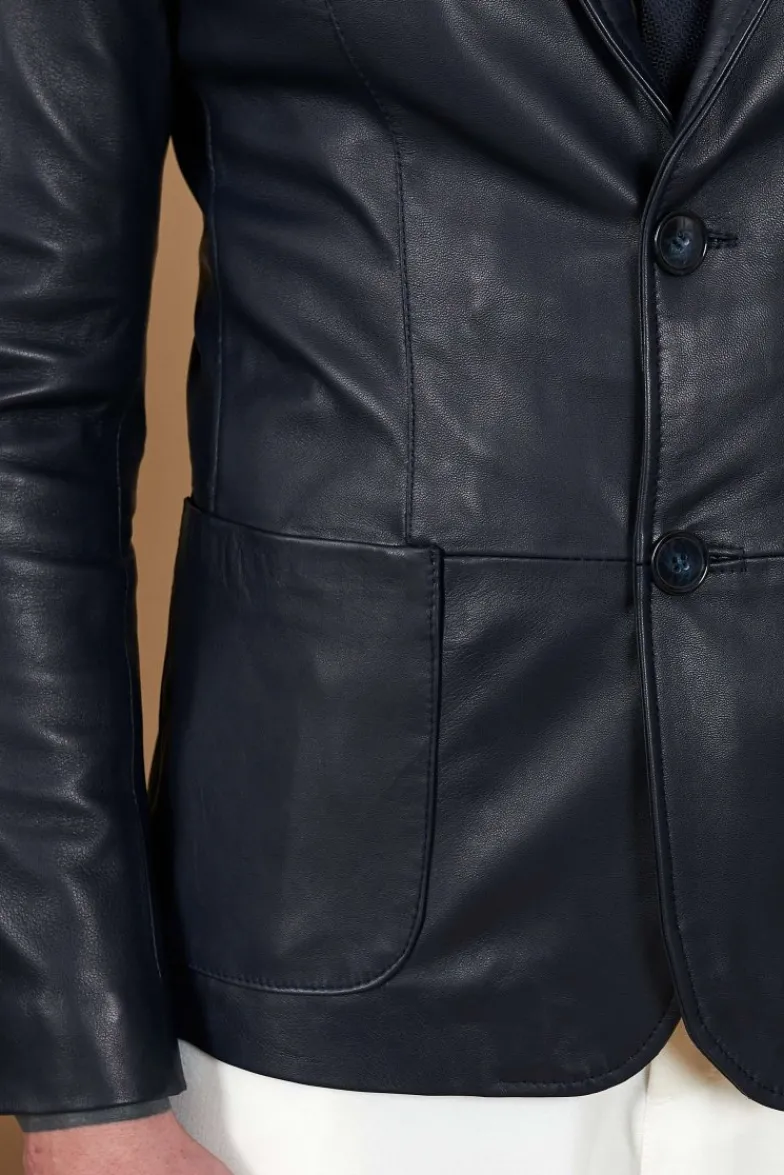 Uomo D'Arienzo Luke - Blazer in pelle naturale blu con due bottoni