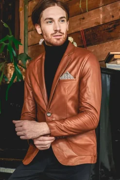 Uomo D'Arienzo Luke - Blazer in pelle naturale cuoio con due bottoni