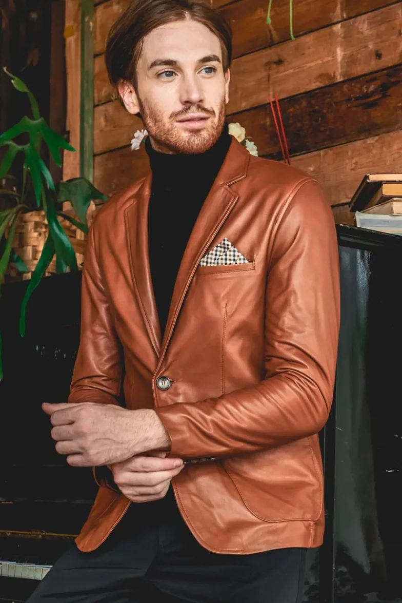 Uomo D'Arienzo Luke - Blazer in pelle naturale cuoio con due bottoni