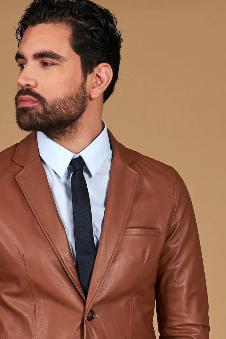 Uomo D'Arienzo Luke - Blazer in pelle naturale cuoio con due bottoni