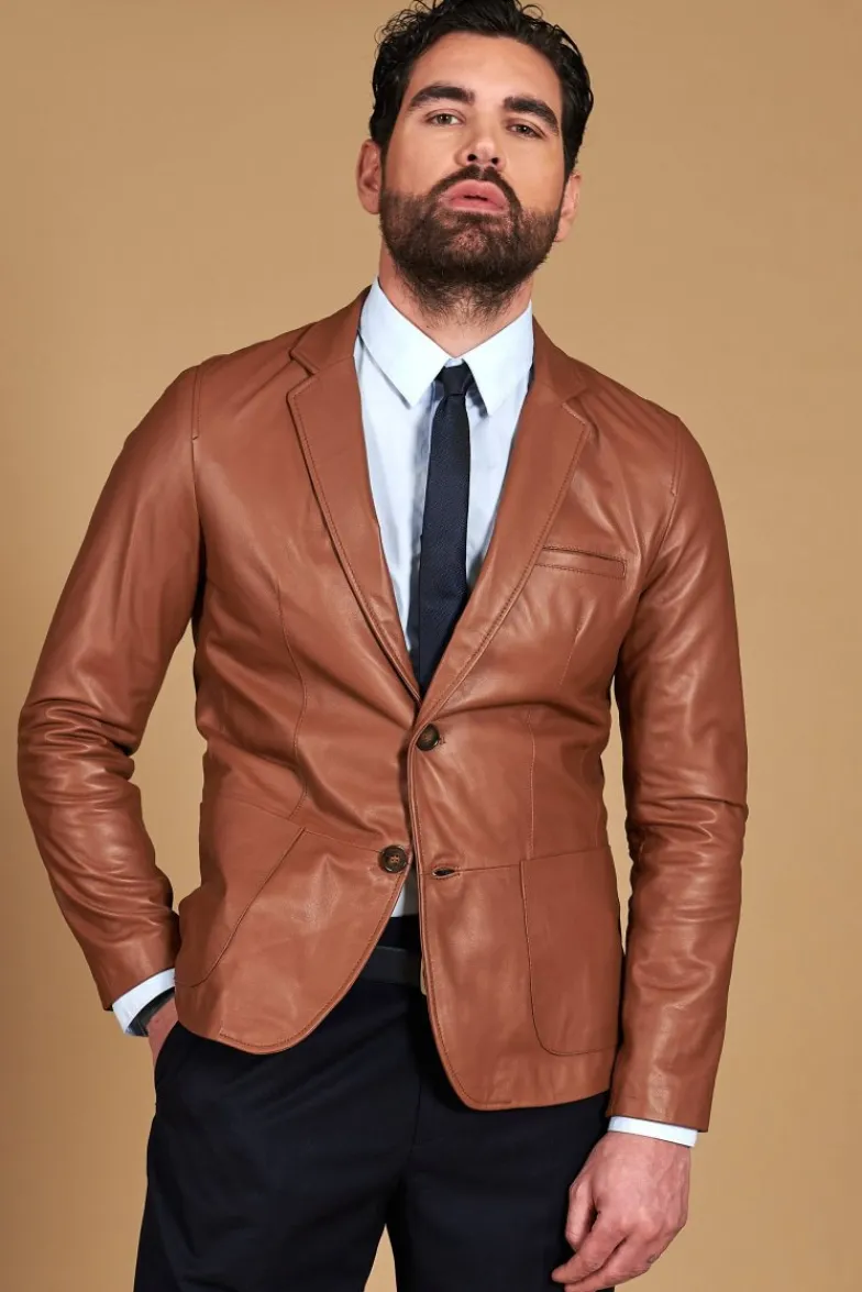 Uomo D'Arienzo Luke - Blazer in pelle naturale cuoio con due bottoni